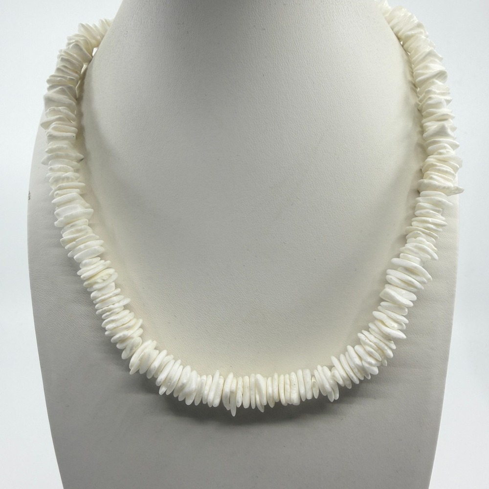 White Heishi Shell Bead Necklace Boho Beachy Layering Surf Jewelry Chain Gift